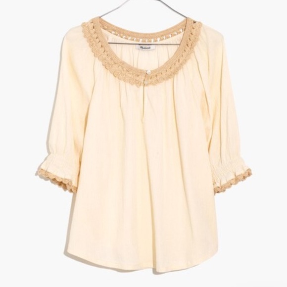 Madewell peasant blouse short sleeve crochet trim gauze cotton small - Picture 6 of 6